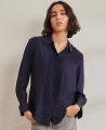 Pintuck Collared Silk Blouse, Navy | Really Wild Clothing | Model Image