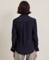 Pintuck Collared Silk Blouse, Navy | Really Wild Clothing | Model Back