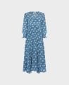 Abbey Floral Print Silk Midi V-neck Dress, Blue | Really Wild Clothing | Flat Lay