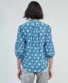 Floral Print Silk Puff Sleeve Blouse, Blue | Really WIld Clothing | Model Back