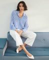 Relaxed Silk Cotton Stripe Shirt, White Blue Stripe | Really Wild Clothing | Model Image