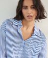 Relaxed Silk Cotton Stripe Shirt, White Blue Stripe | Really Wild Clothing | Model Close Up