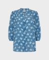 Floral Print Silk Puff Sleeve Blouse, Blue | Really WIld Clothing | Flatlay