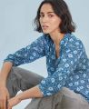 Floral Print Silk Puff Sleeve Blouse, Blue | Really WIld Clothing | Model Image