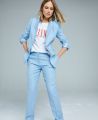 Turn Up Trousers in Blue Bell Linen | Really Wild Clothing | Trousers | styled with matching jacket and Really Wild logo t-shirt 